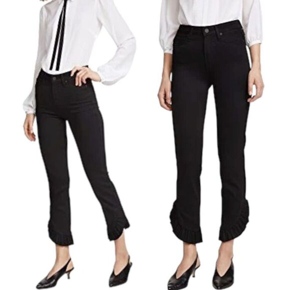 Paige Jacqueline Straight Leg Ruffle Hem Black Jeans Size 25 High Rise Crop EUC